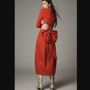 New 14 Maeve x Anthropologie Sculpted bow red midi skirt
